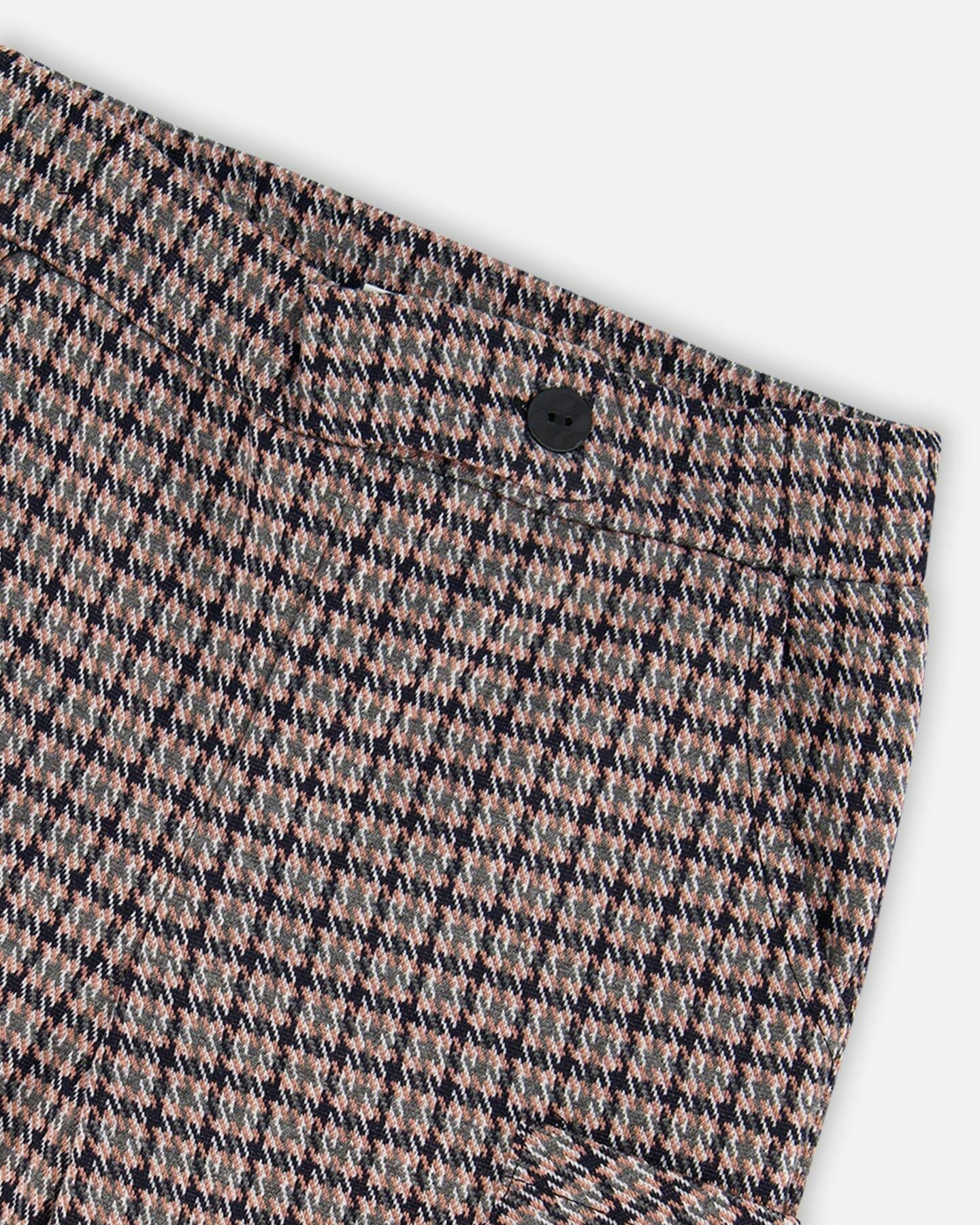 Jacquard Knit Flare Pants with Houndstooth Pattern