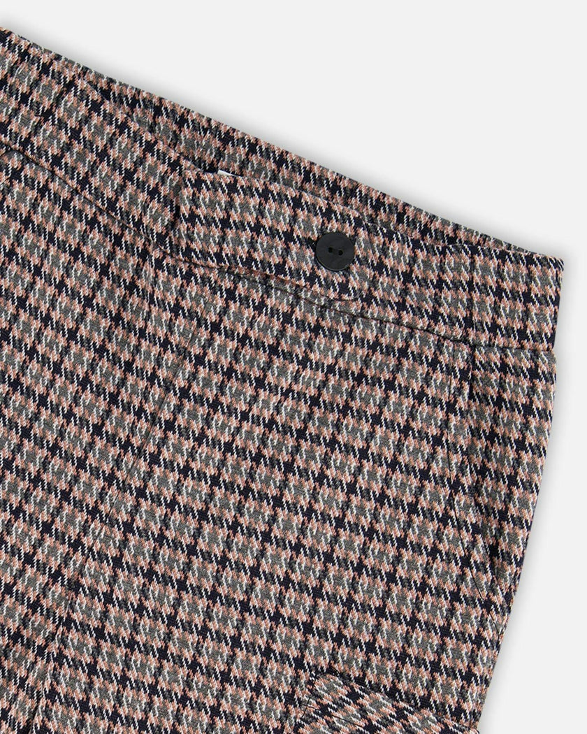 Jacquard Knit Flare Pants with Houndstooth Pattern