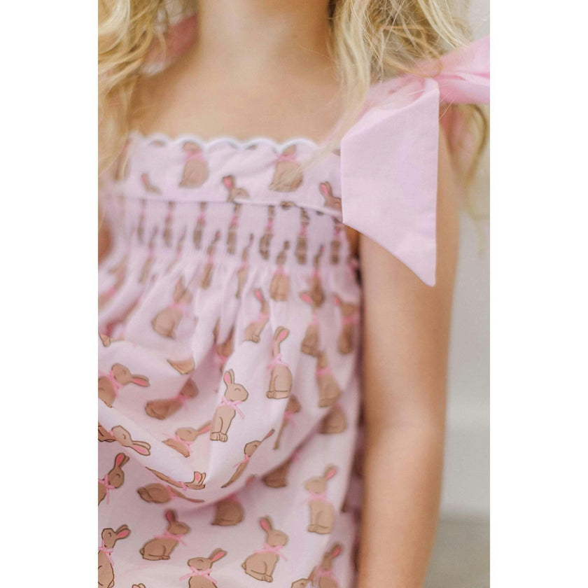 Pink Chocolate Bunny Smocked  Dress