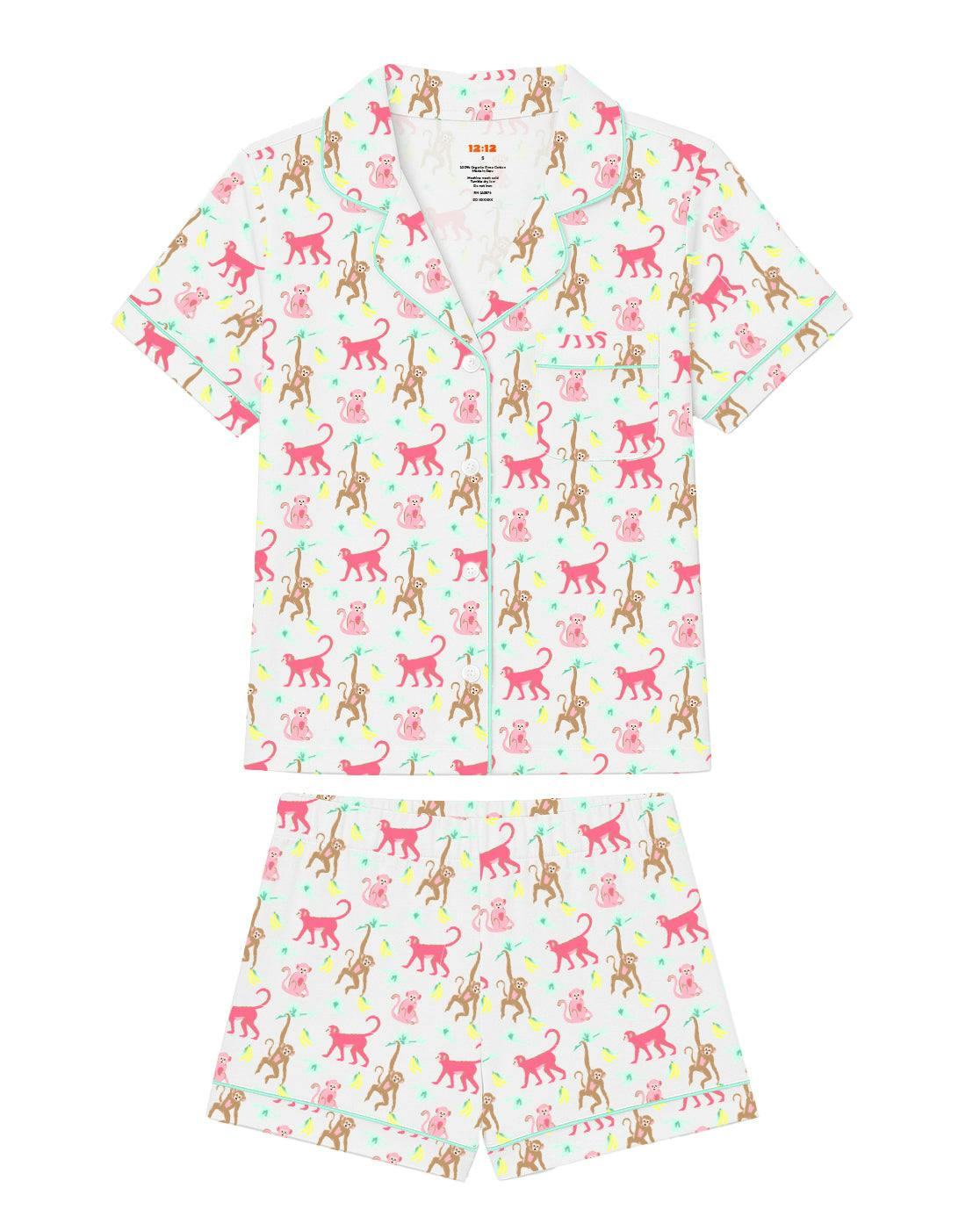 Organic Polo Pajama Set with Shorts [Monkeying Around Pink]