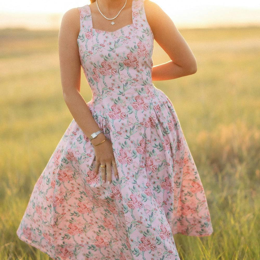 Edith Dress in Pink Sketched Flower