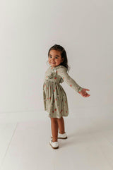 Girls Long Sleeve Ruffle Dress in Apple