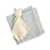 Blue Stripe Swaddle and Lovey Set - Cream Bear