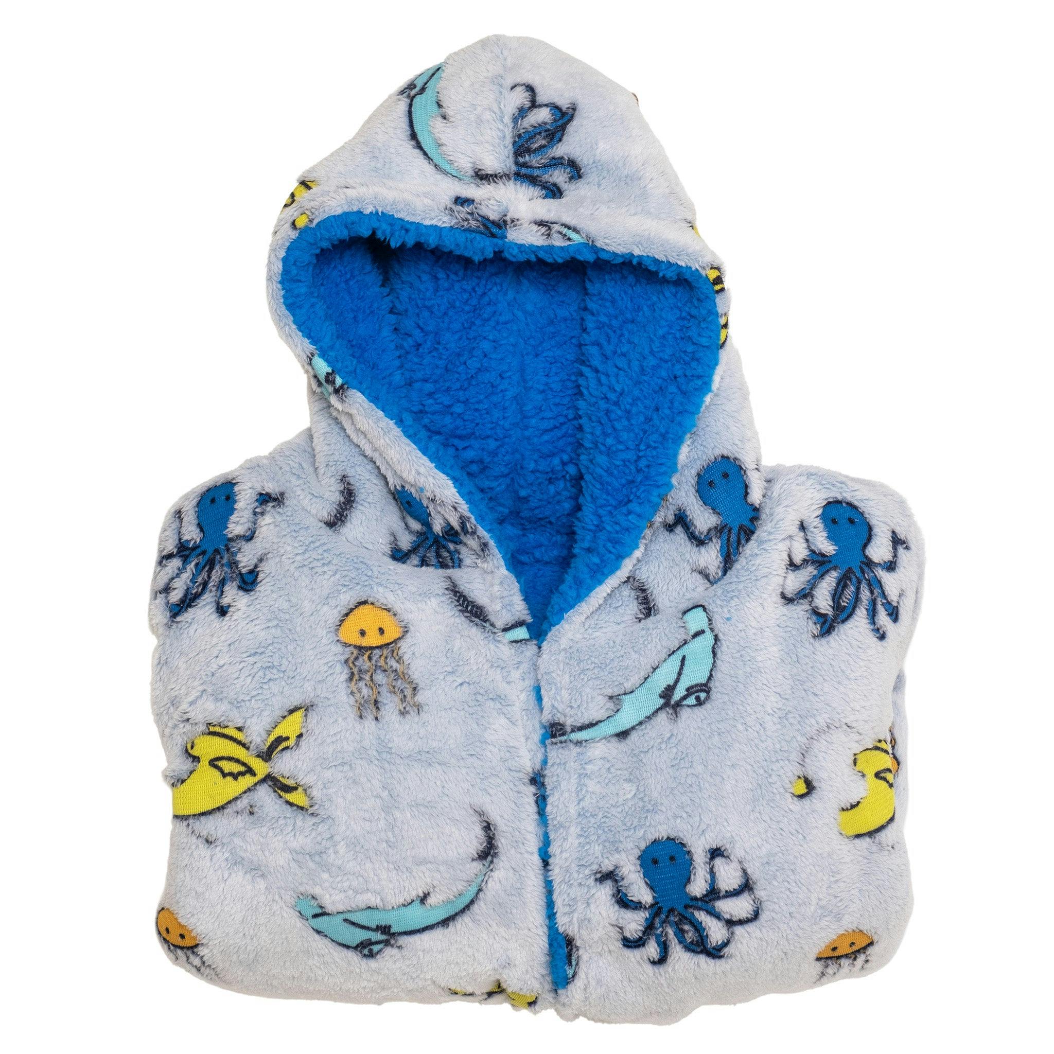 Cozy Switch Robe – Reversible Glow-in-the-Dark & Sherpa Robe for Kids, Sea Critters