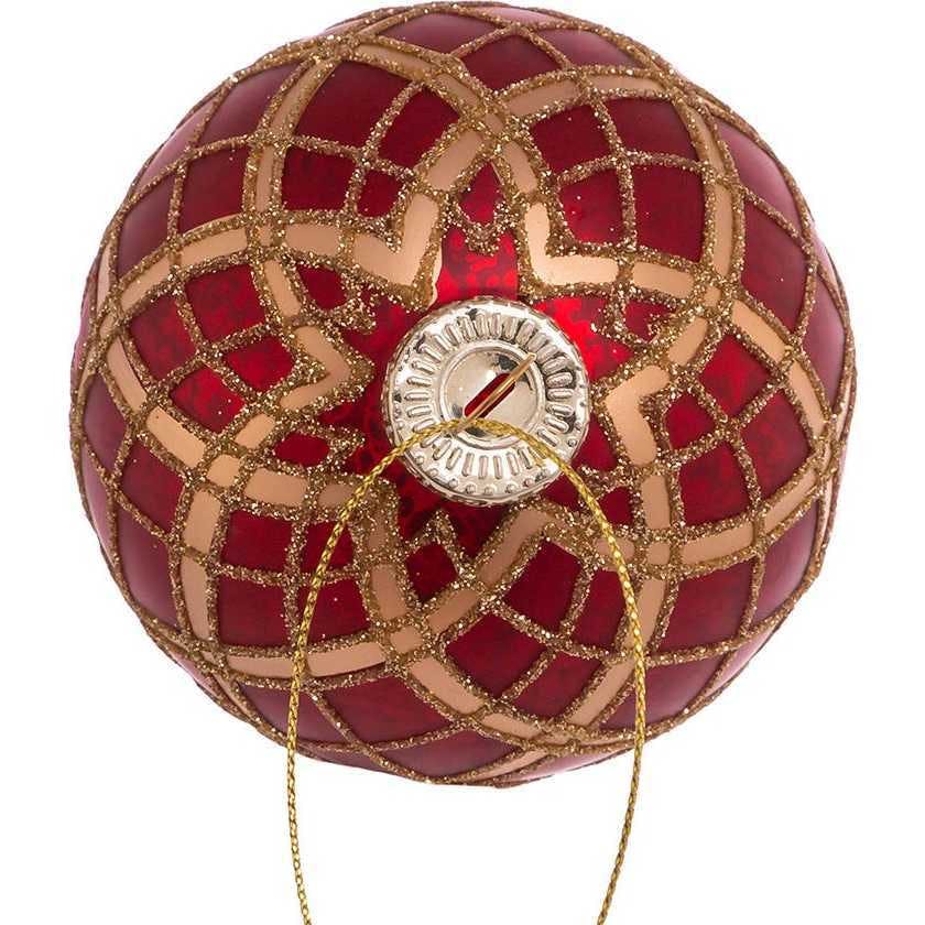 80MM Red with Gold Plaid Glass Ball Ornaments