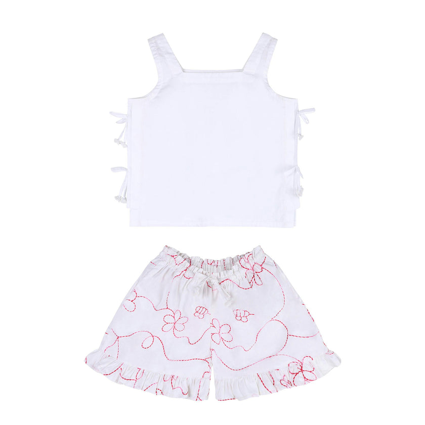 White Color jardin Top and Shorts Set