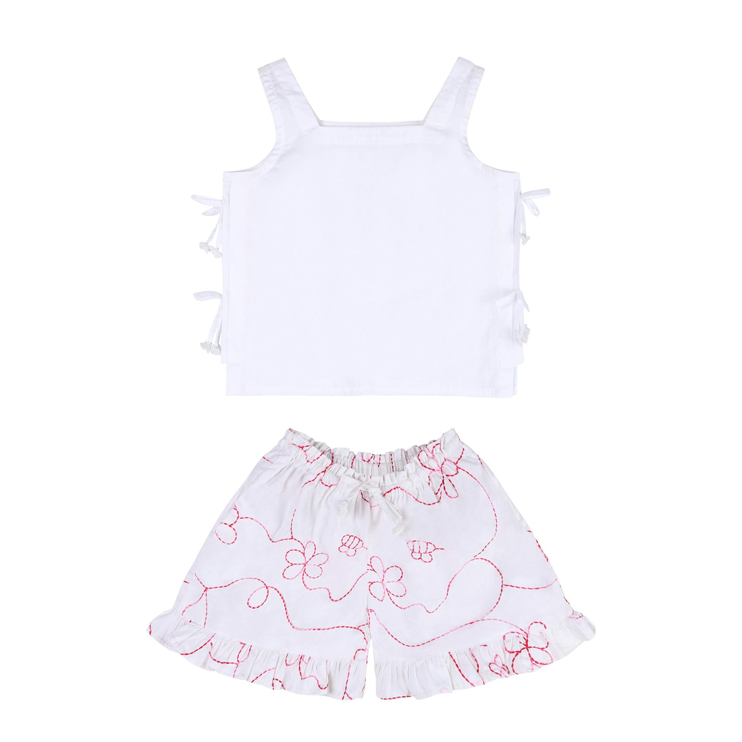 White Color jardin Top and Shorts Set