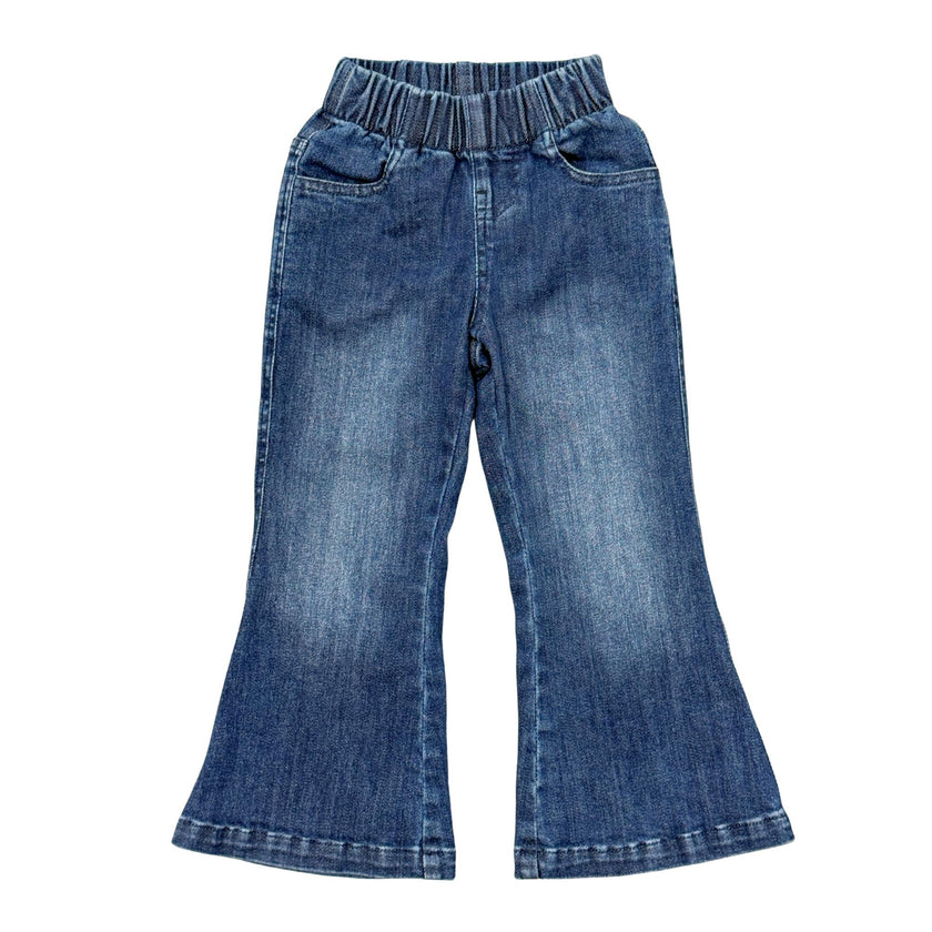 Girls Flare Denim Jeans in Dark Blue Wash