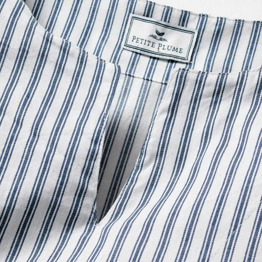 Girl's Twill Caftan in Navy French Ticking