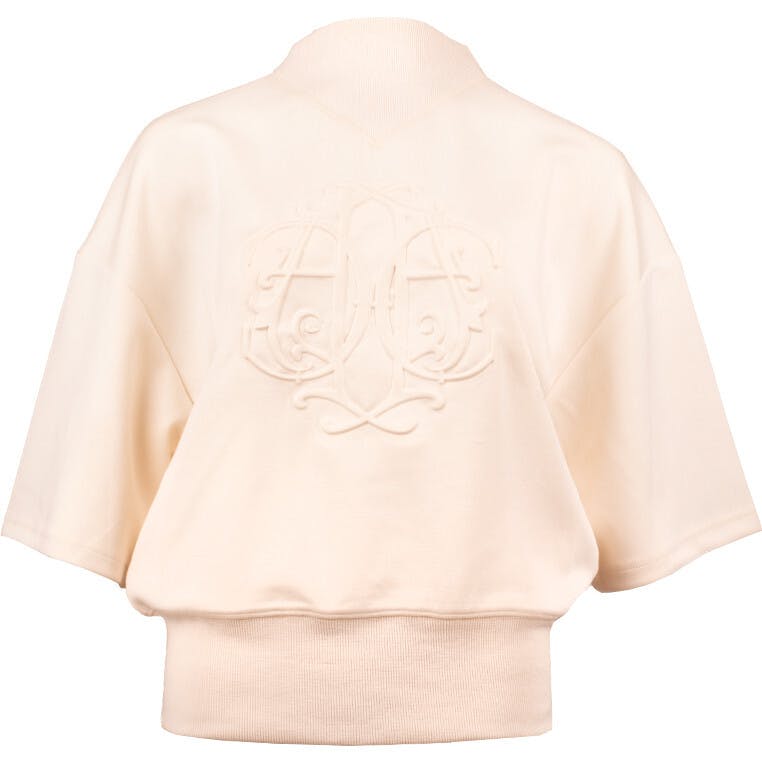Women's Monogram Mock Neck Flowy Long Sleeve Sweatshirt, Cream Ivory