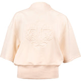 Women's Monogram Mock Neck Flowy Long Sleeve Sweatshirt, Cream Ivory