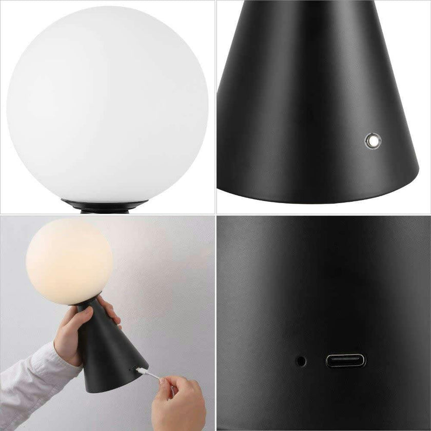 Macie 11.75" Modern Minimalist Globe Rechargeable/Cordless Dimmable Integrated LED Table Lamp with Touch Sensor Set 2