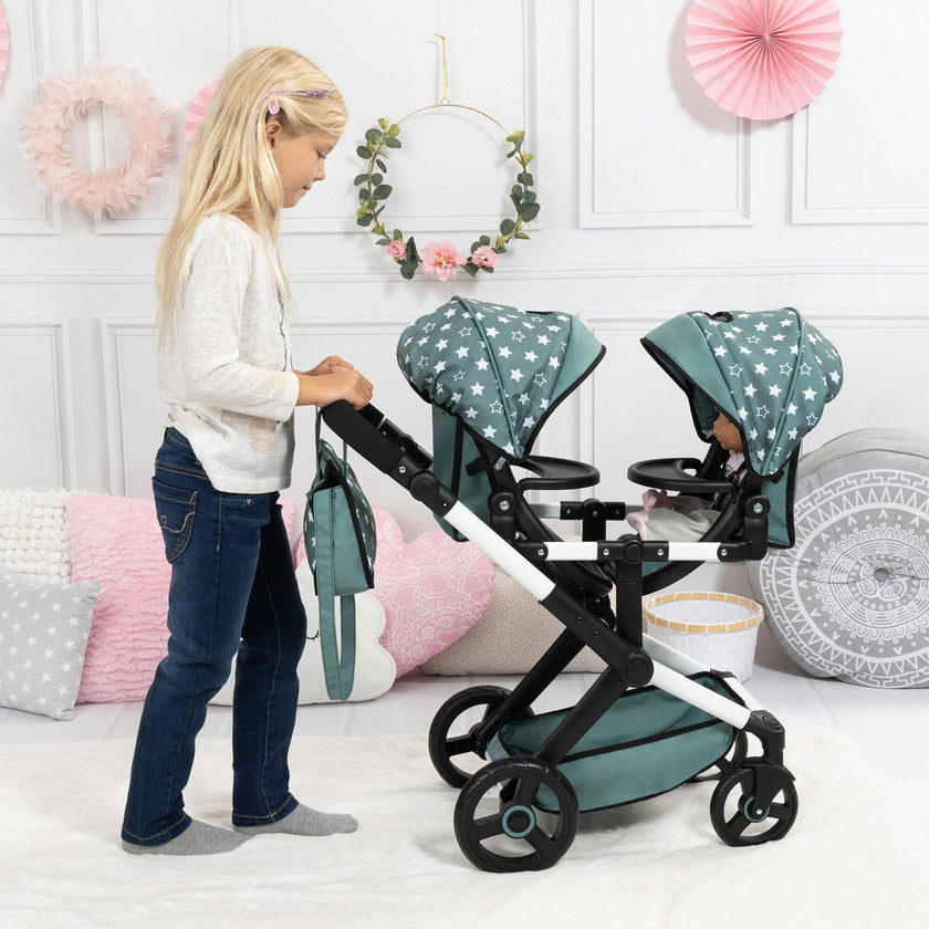Bayer Design Dolls: Pram Xeo Twin - Green & White Stars