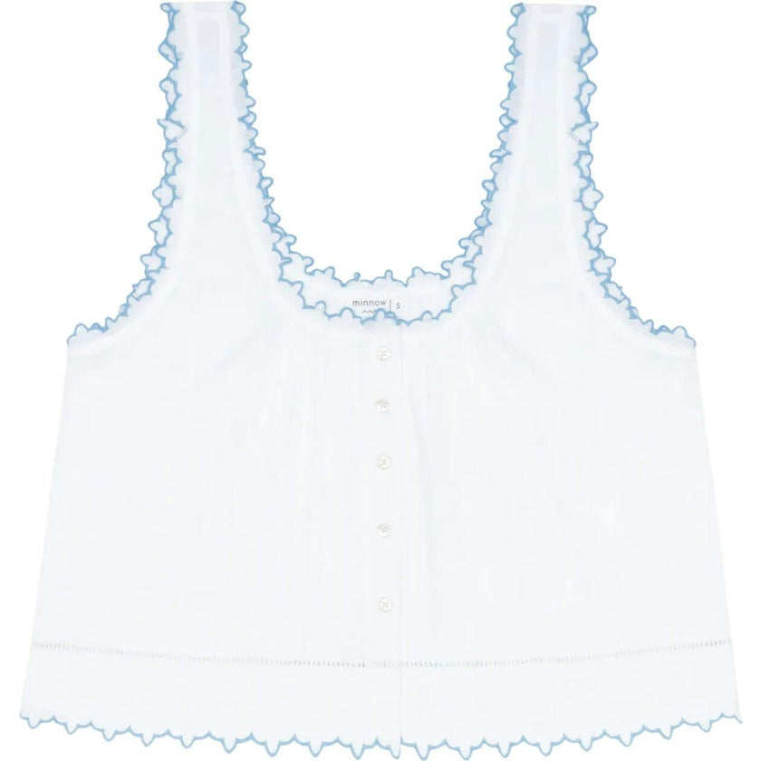 women's white scalloped button up tank