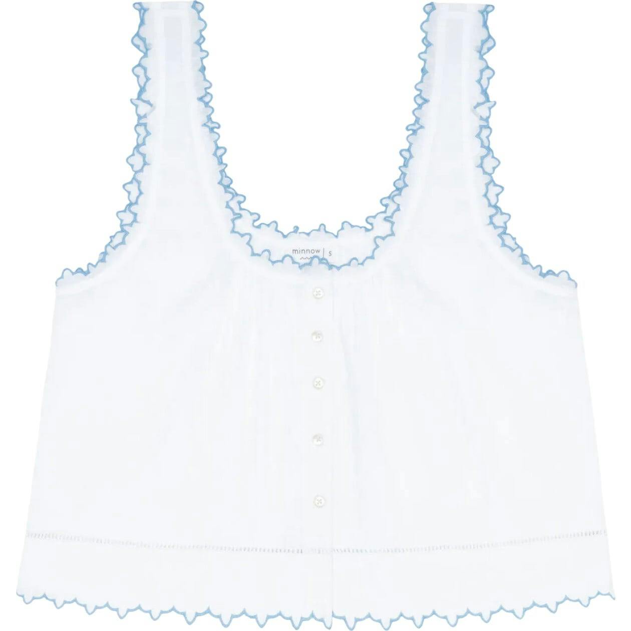 women's white scalloped button up tank