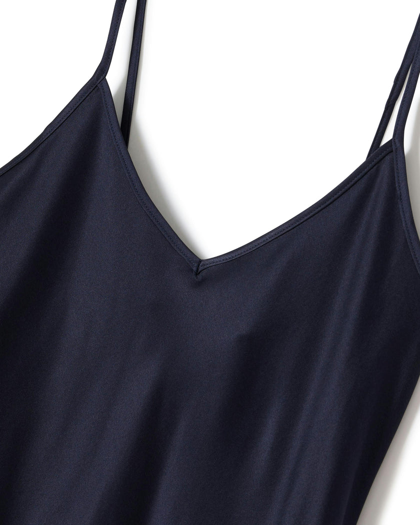 The Bijou Silk Mini Slip Dress in Navy