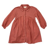 Girls Button Front Gauze Dress in Brick Dust