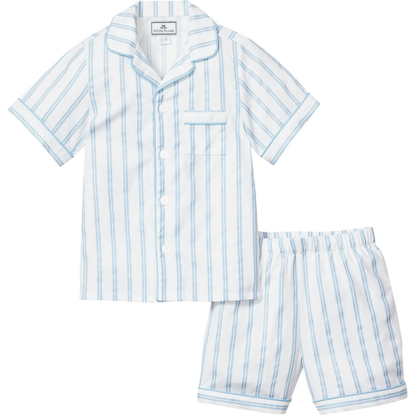 Kid's Twill Pajama Short Set in Periwinkle Stripe