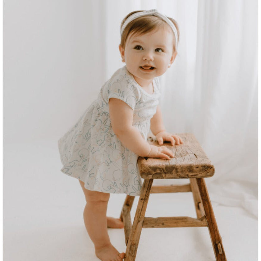 short sleeve twirl dress | bunnies