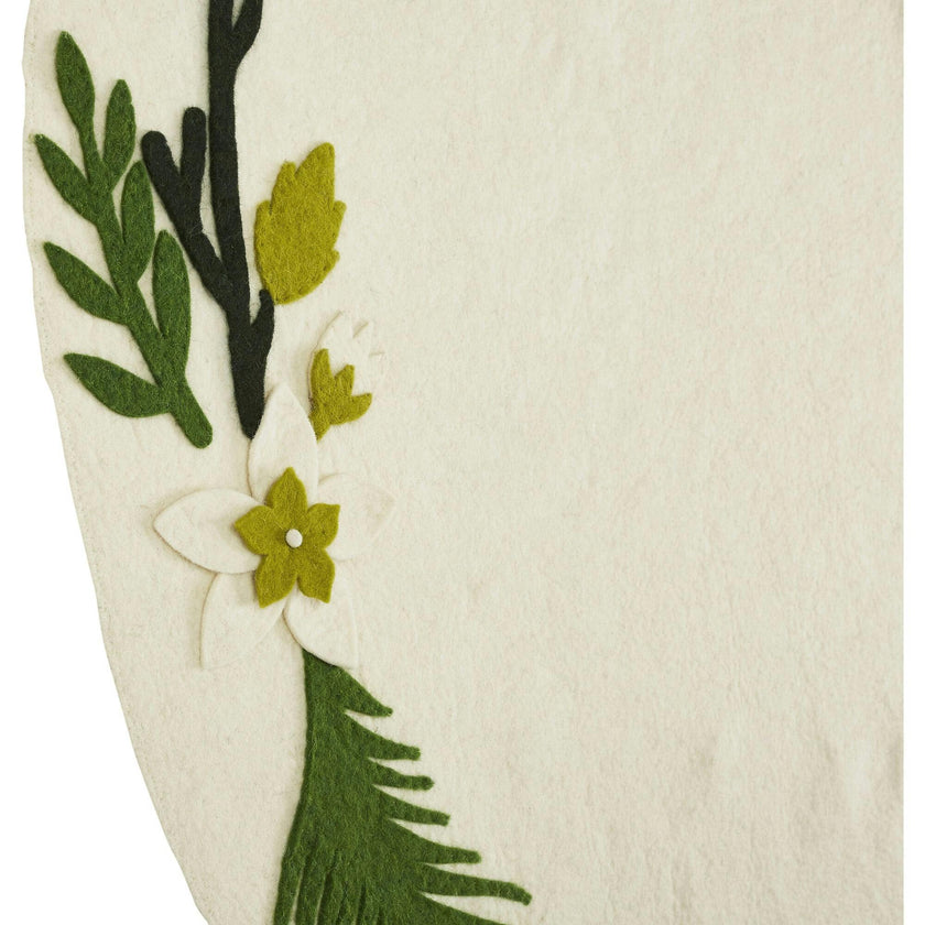 Handmade Christmas Tree Skirt in Felt - Greenery Border on Cream