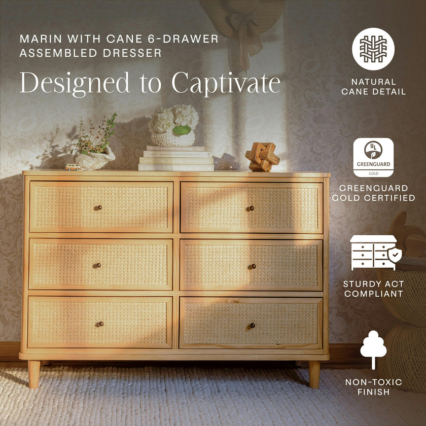 Namesake Marin with Cane 6 Drawer Assembled Dresser (49")