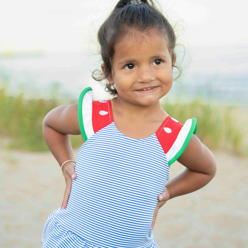 Seersucker Swimsuit with Watermelon