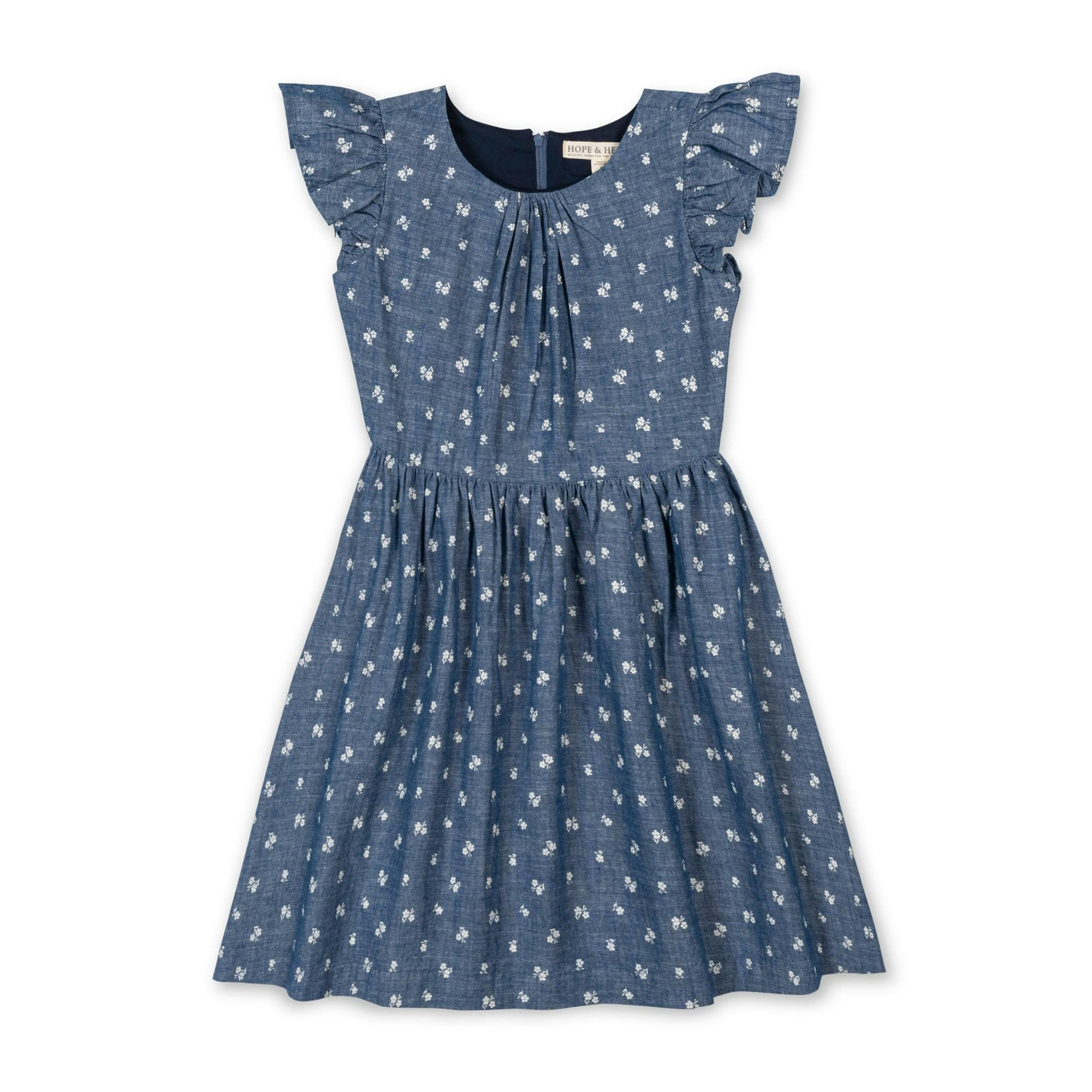 Organic Ruffle Sleeve Chambray Dress