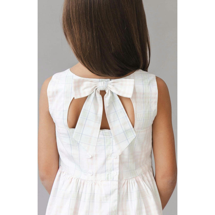 Organic Stretch Poplin Button Back Party Dress, White