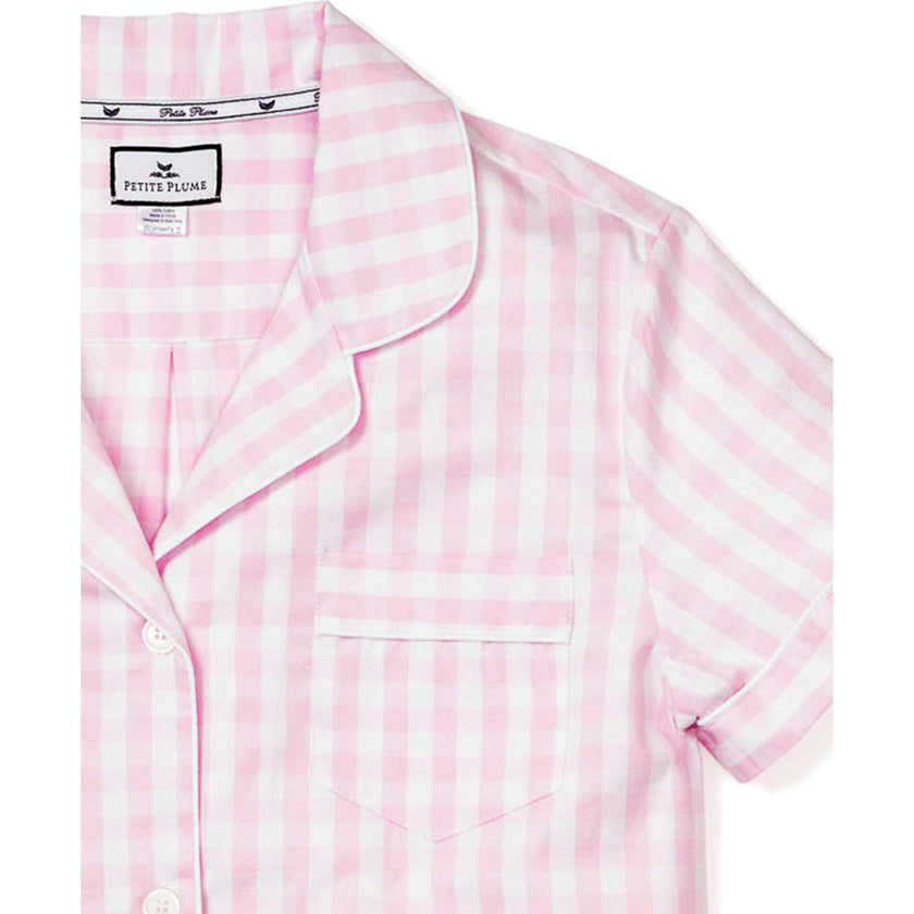 Women's Twill Pajama Short Set in Pink Gingham