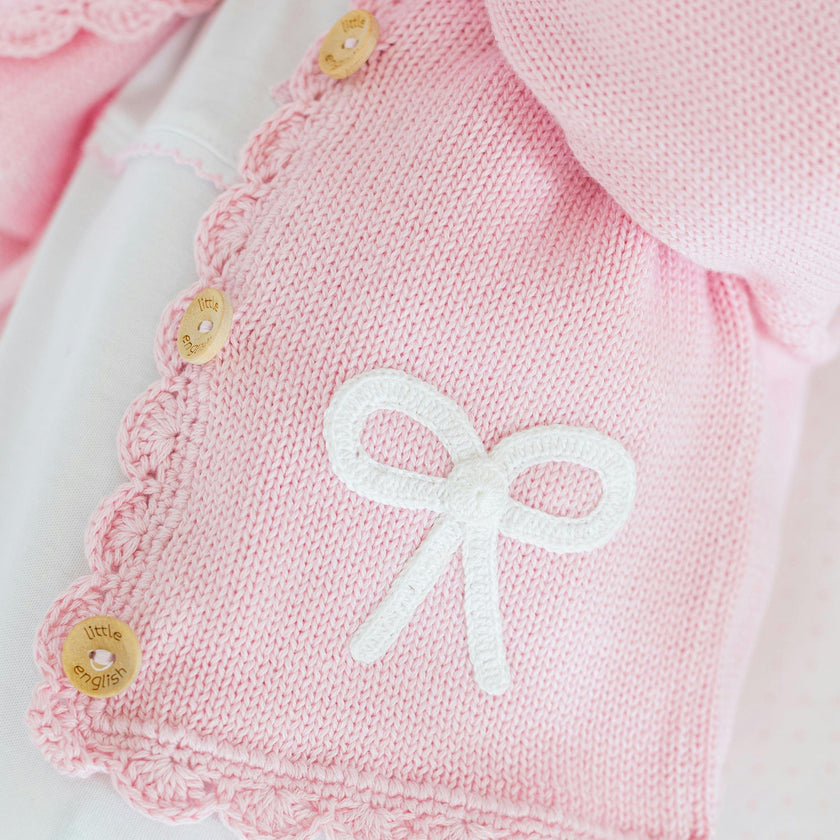 Crochet Cardigan - Pink Bow