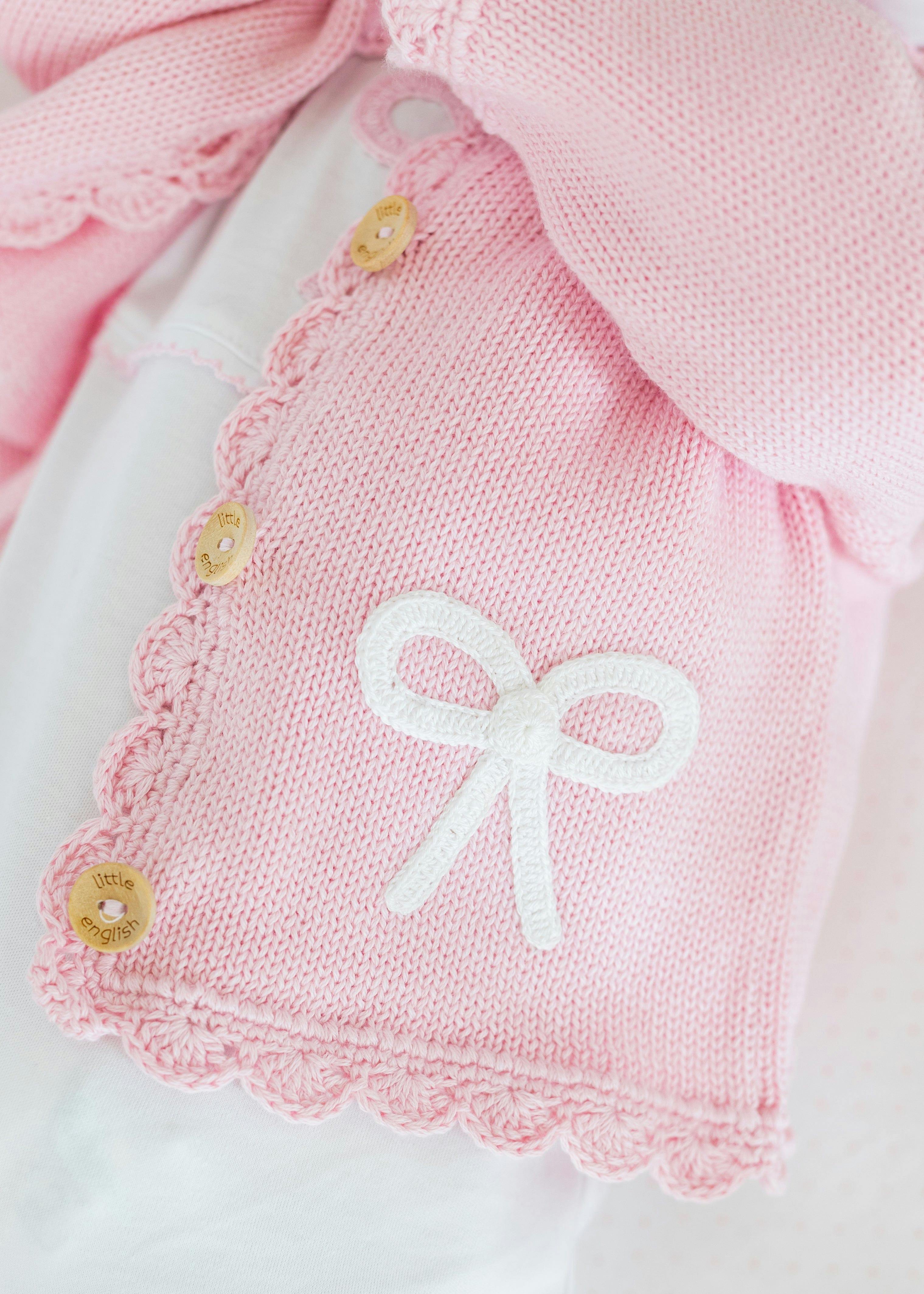 Crochet Cardigan - Pink Bow