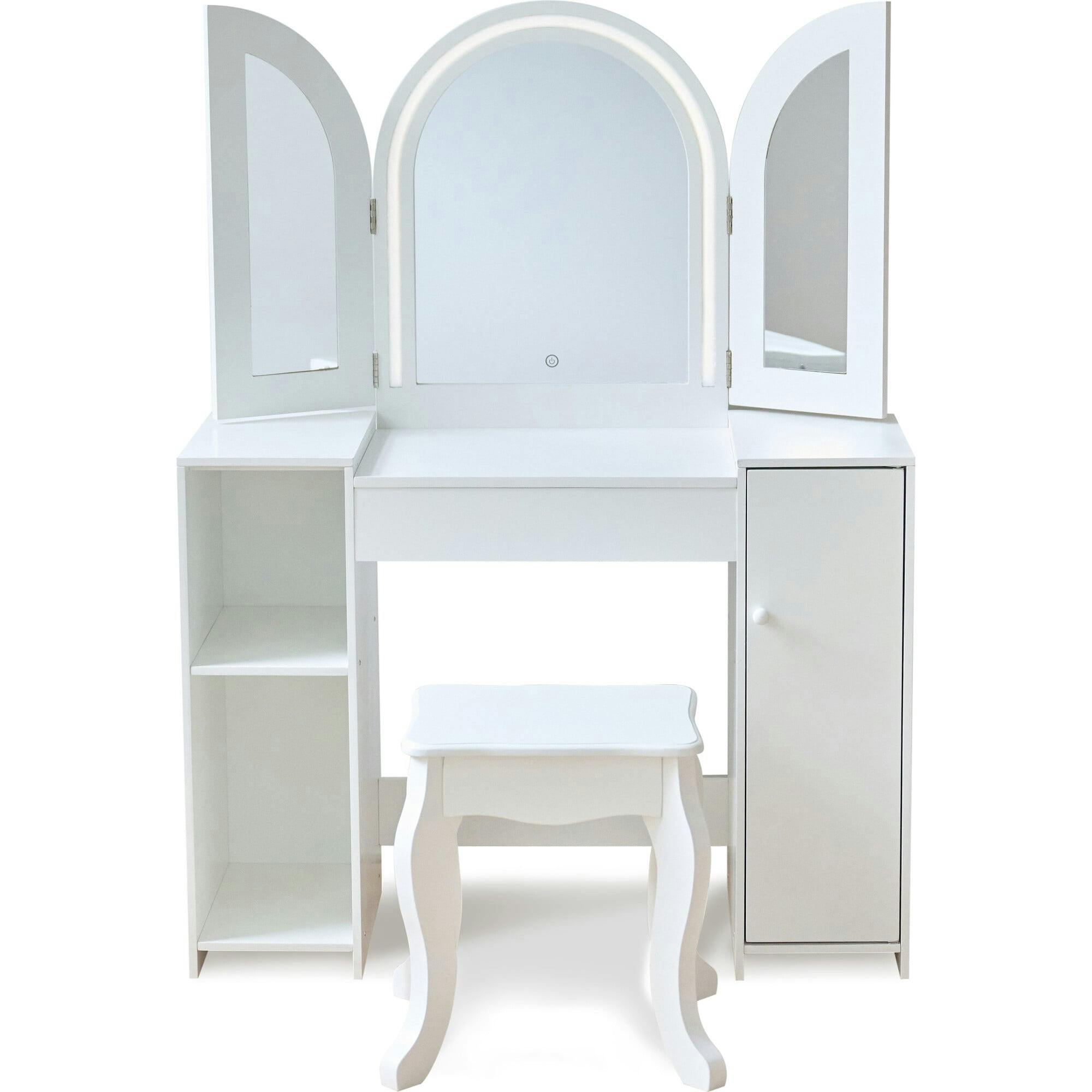 Teamson Kids Deluxe Glow Wooden Vanity Desk with LED Lights & Cork Panels