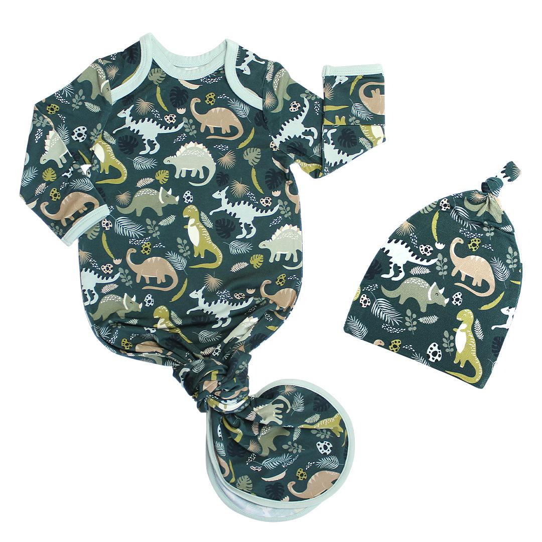 Prehistoric Friends Dinosaur Bamboo Gown and Hat Newborn Baby Gift Set