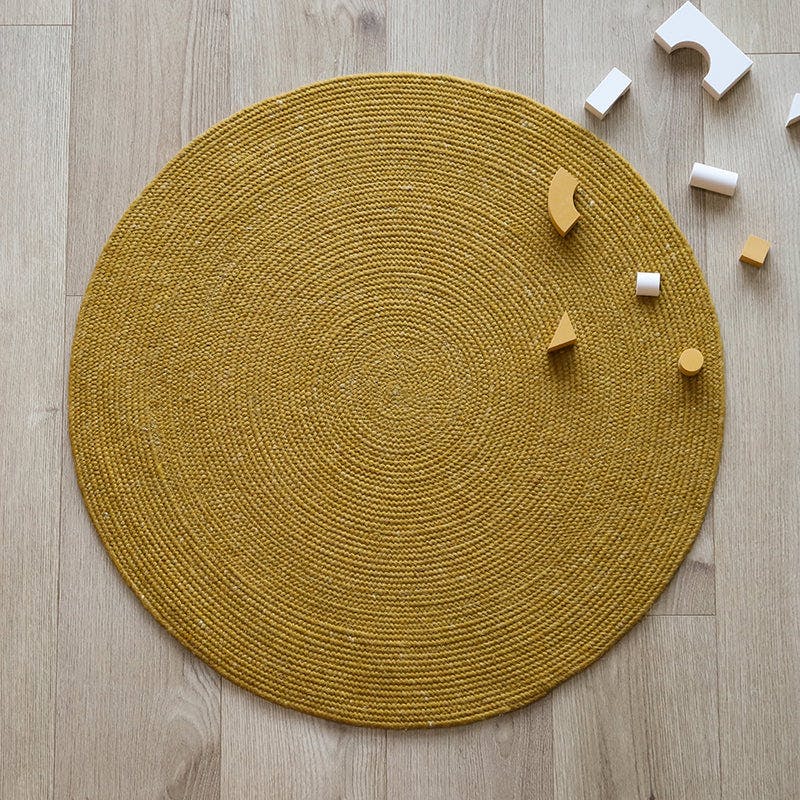 Neethu Hand-Crafted Felted Wool Round Rug, Yellow