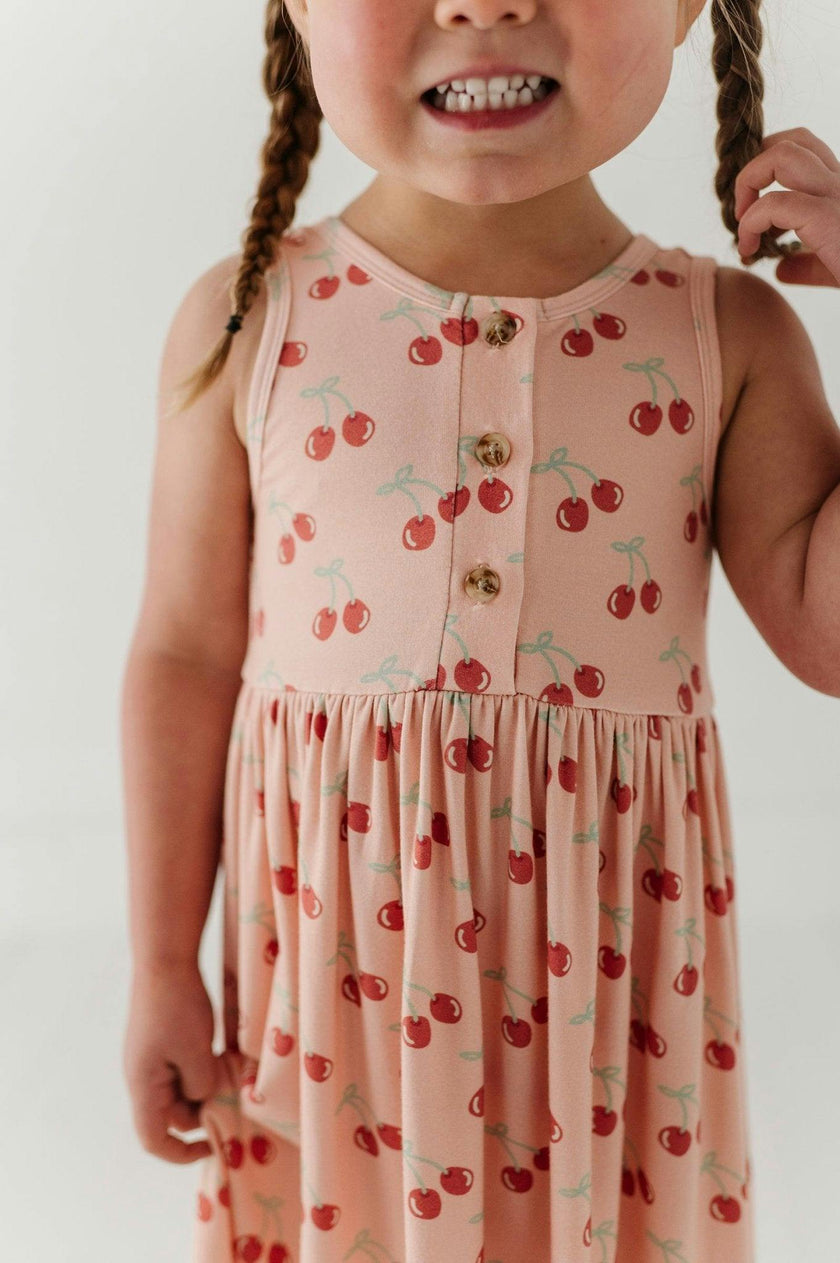 Girls Henley Tank Dress in Cherries