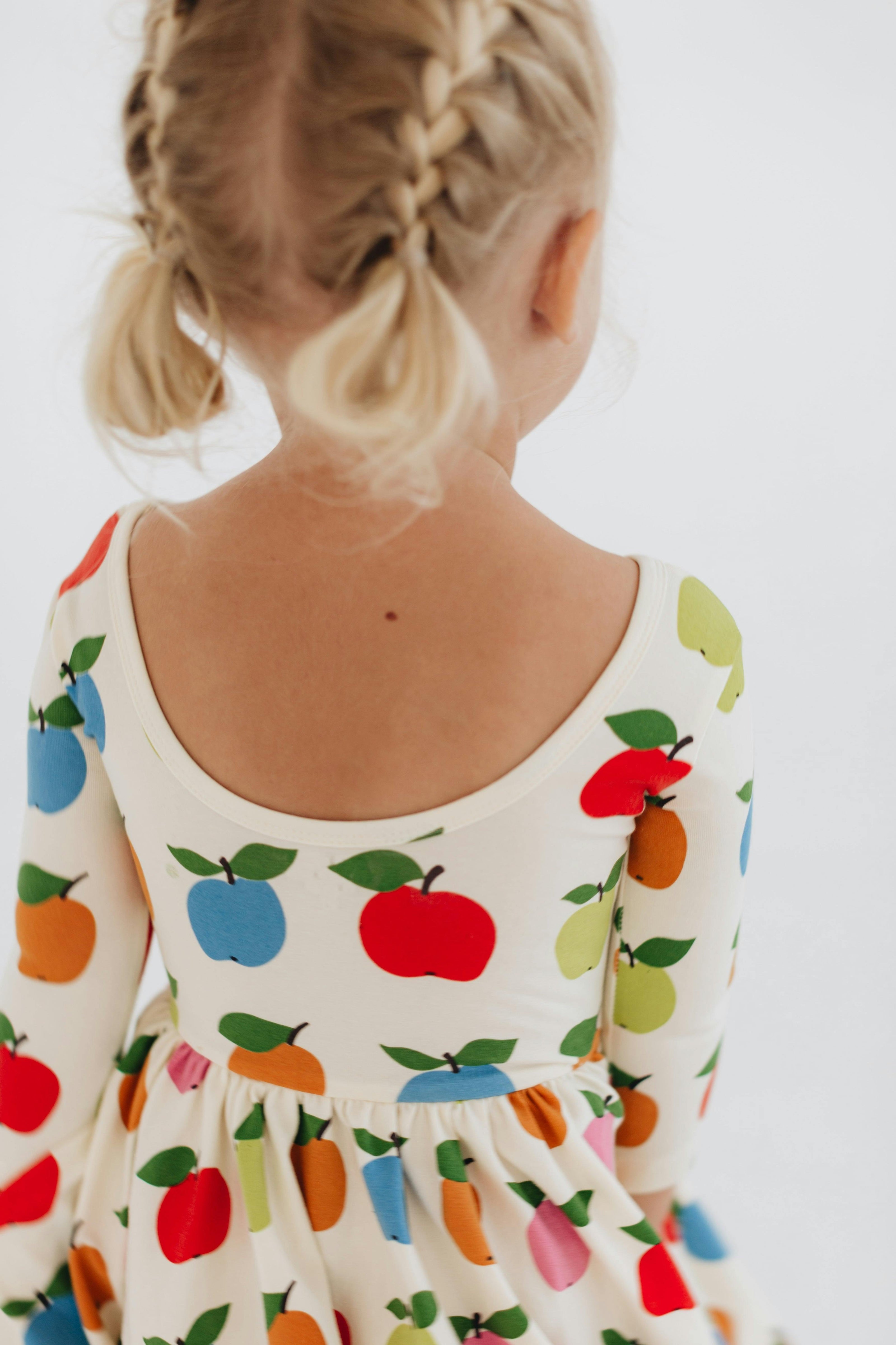 3/4 Sleeve Twirl Dress in Colorful Apples