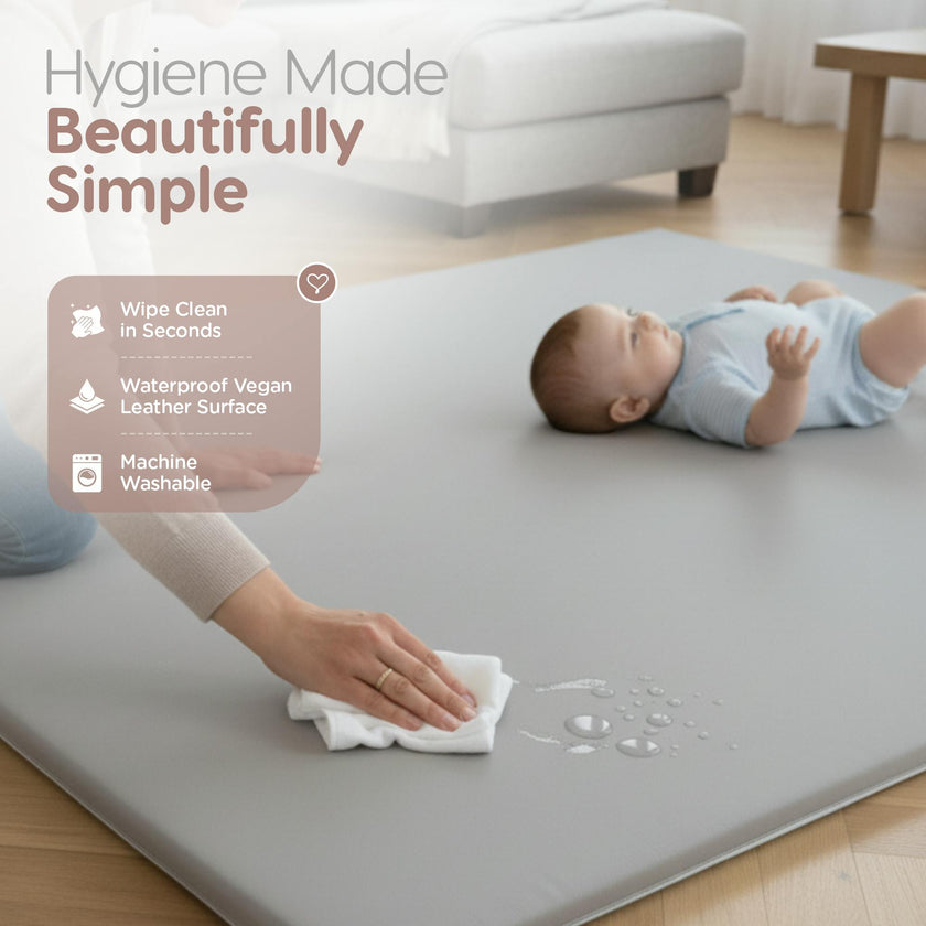Sleepah Waterproof Vegan Leather Baby Play Mat, 50x50  - Waterproof Removable Cover