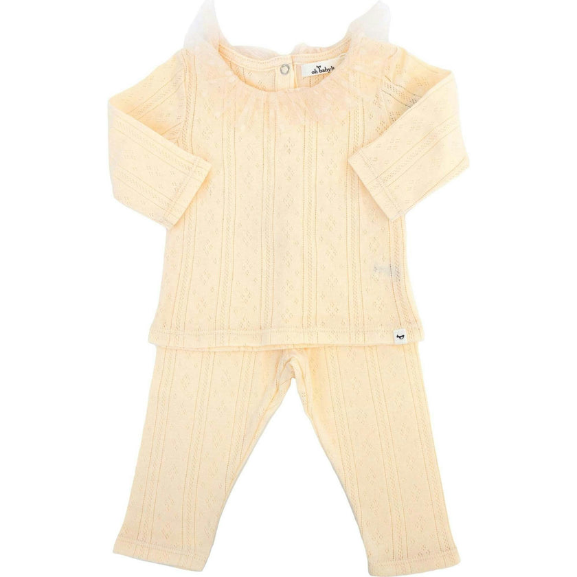 Pointelle Dotted Mesh Collar Two Piece Set