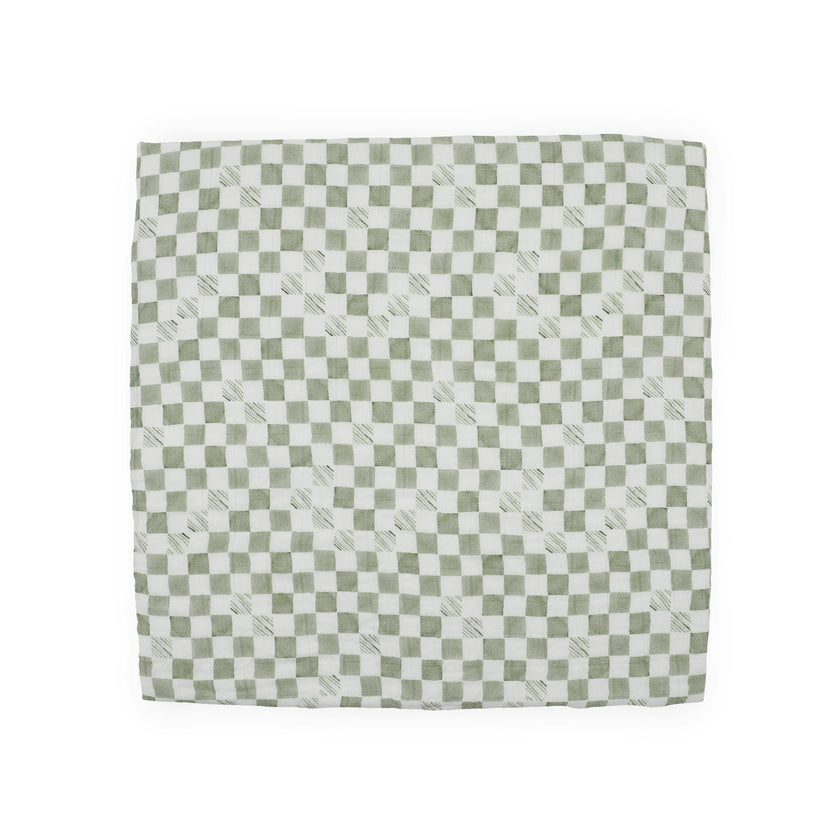 Organic Cotton Muslin Swaddle Blanket - Green Checker