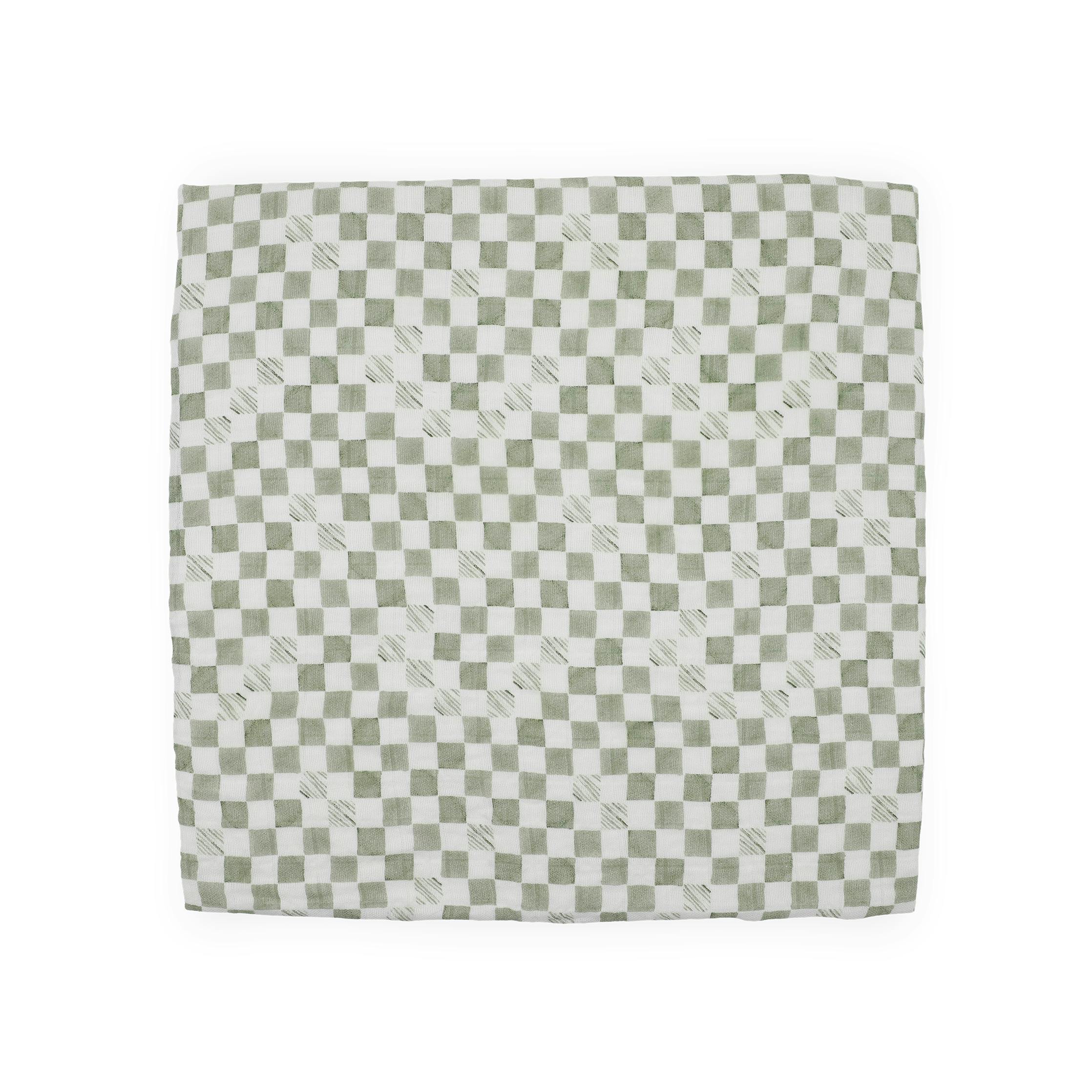 Organic Cotton Muslin Swaddle Blanket - Green Checker
