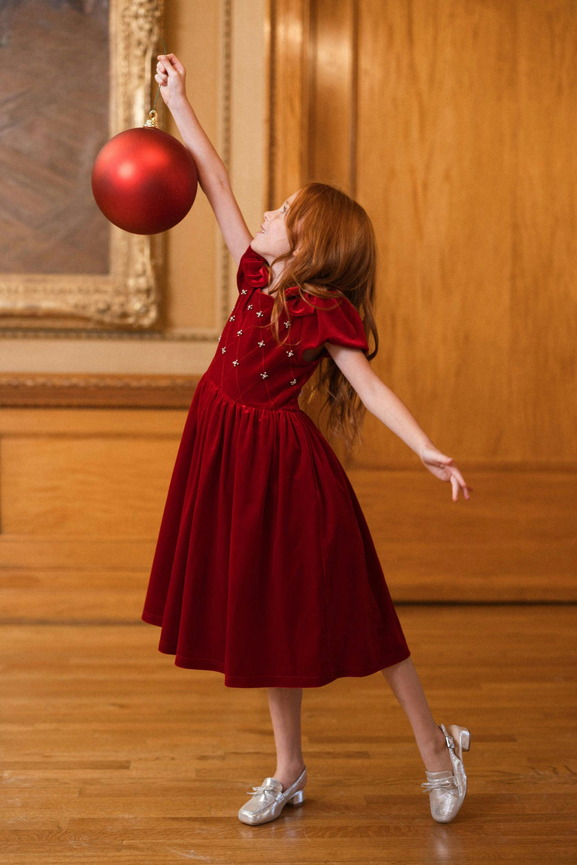 Mini Tiara Dress in Poinsettia Velvet