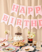 Gingham Birthday Banner - pre-strung banner