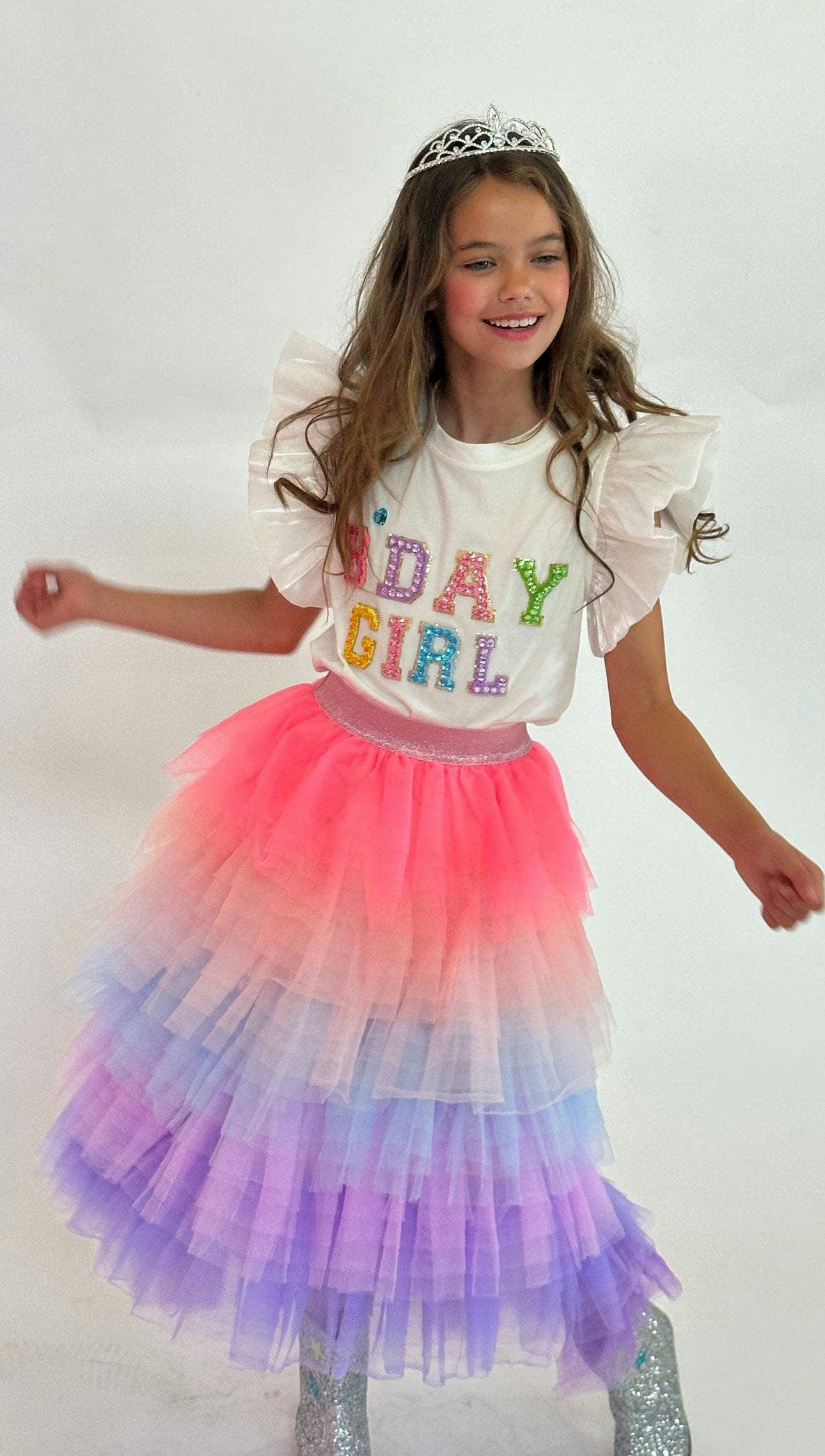 Birthday Girl Gem Ruffle Sleeve Shirt