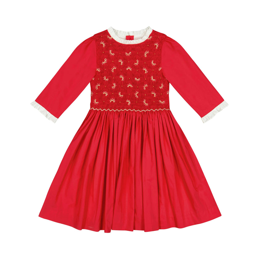 Luna Red Long Sleeve Smocked Dress