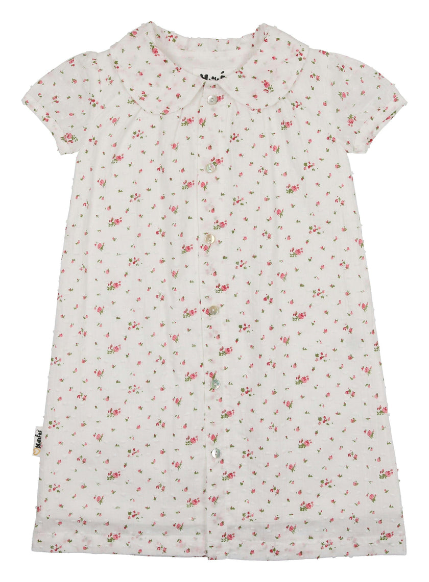 Clipdot Floral Peter Pan Collar Short Puff Sleeve Dress