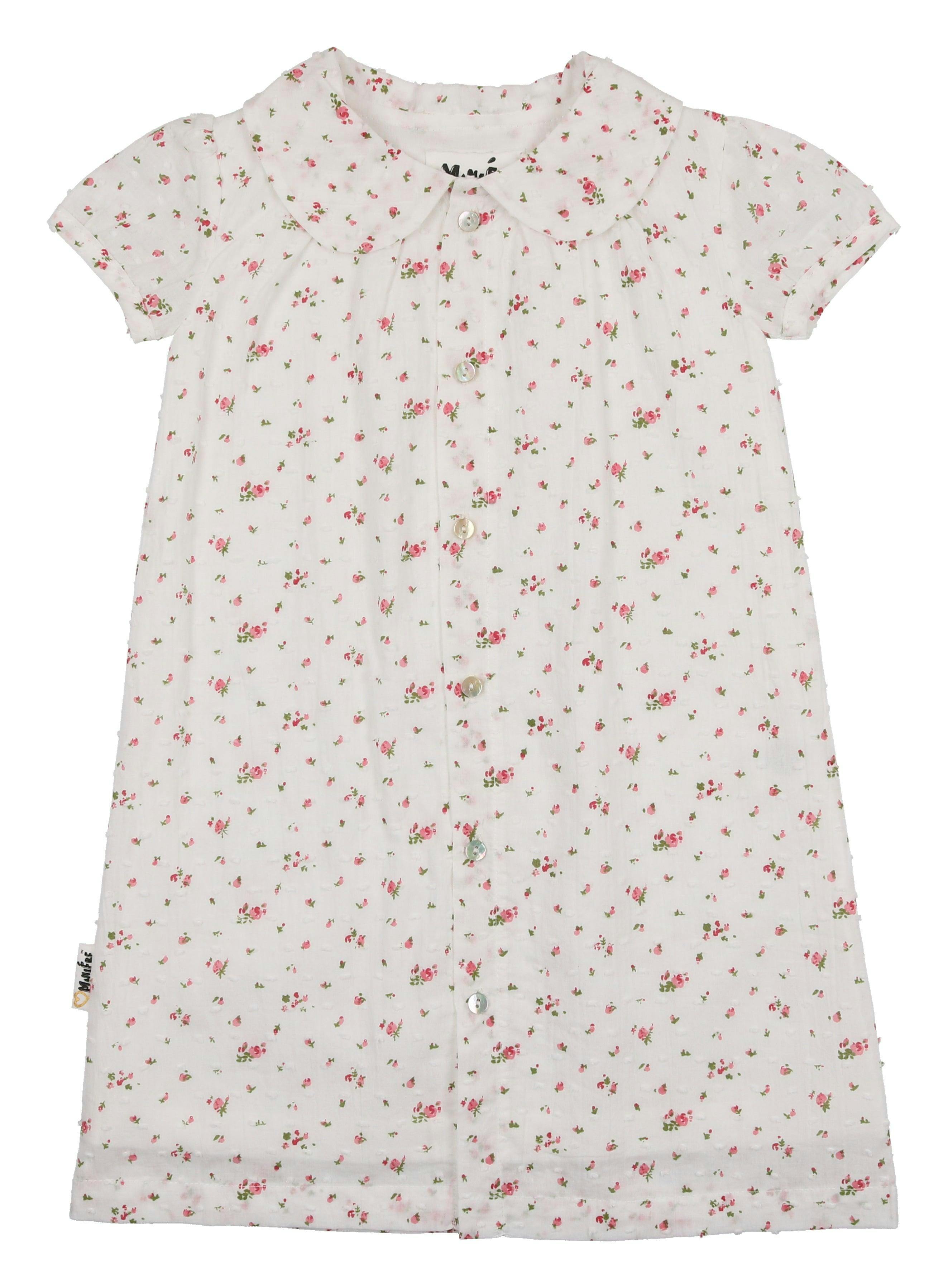 Clipdot Floral Peter Pan Collar Short Puff Sleeve Dress
