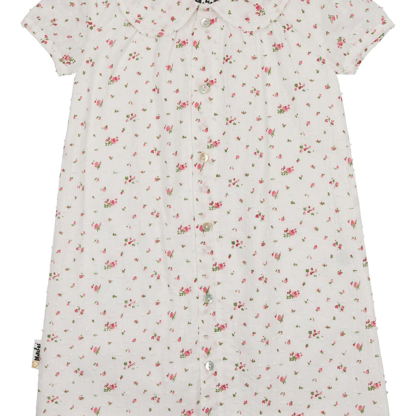 Clipdot Floral Peter Pan Collar Short Puff Sleeve Dress