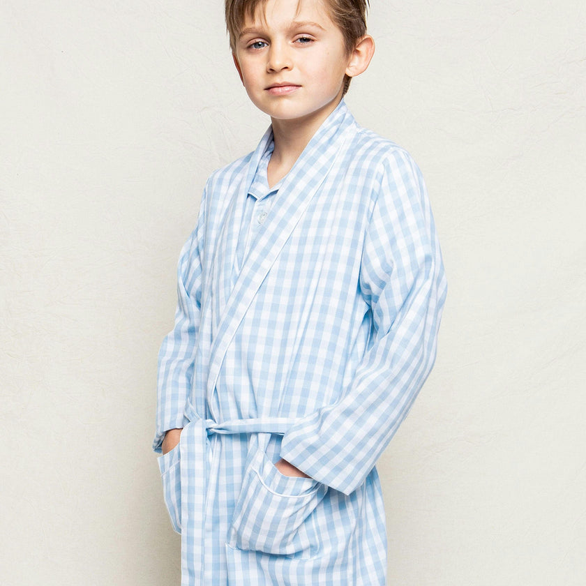 Kid's Twill Robe in Light Blue Gingham