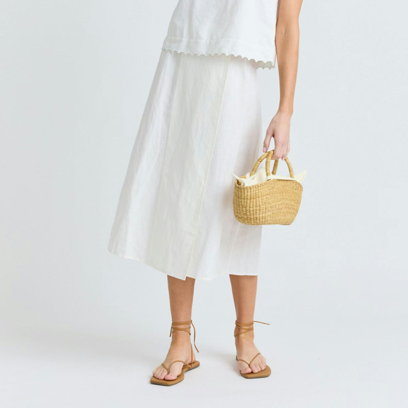women's white linen wrap skirt