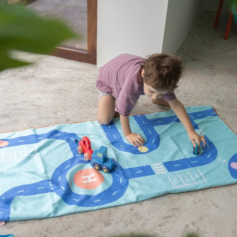 Quut Beach Bag Set Ocean + Road Blue Play Towel